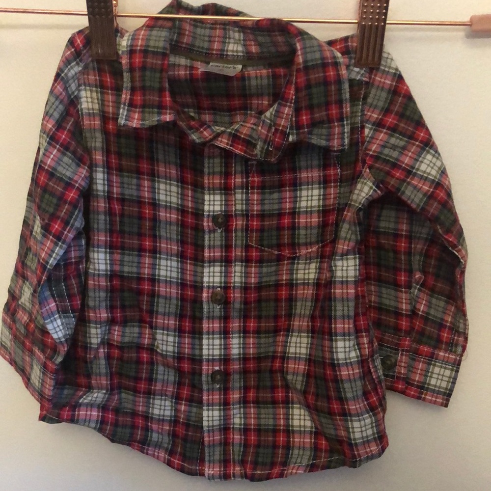 Green red button down 6mo Carter’s